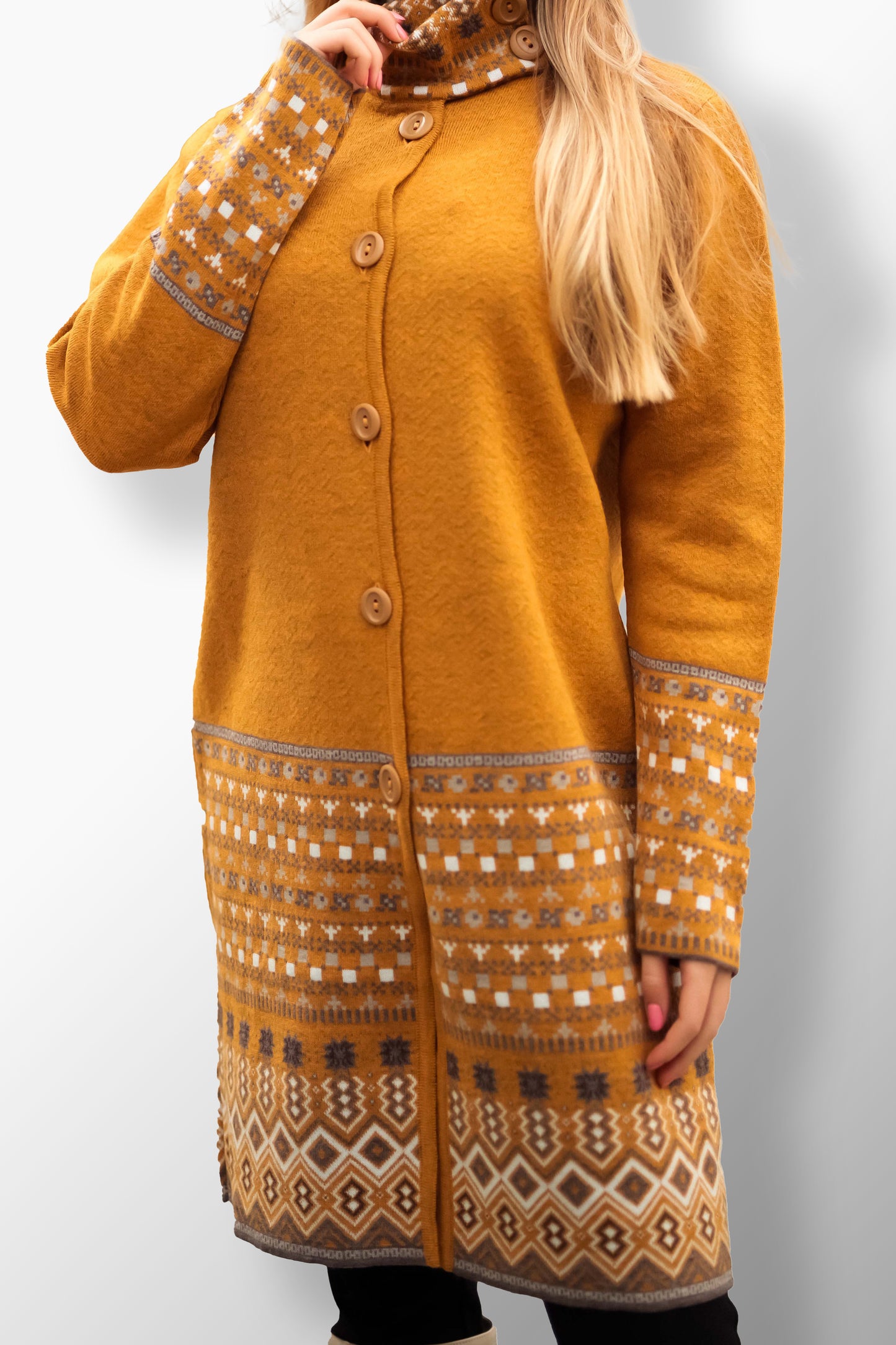 ELENA Women's Long Knitted Coat with Pockets and Button Closure - Lightweight Winter Coat for Chilly Days