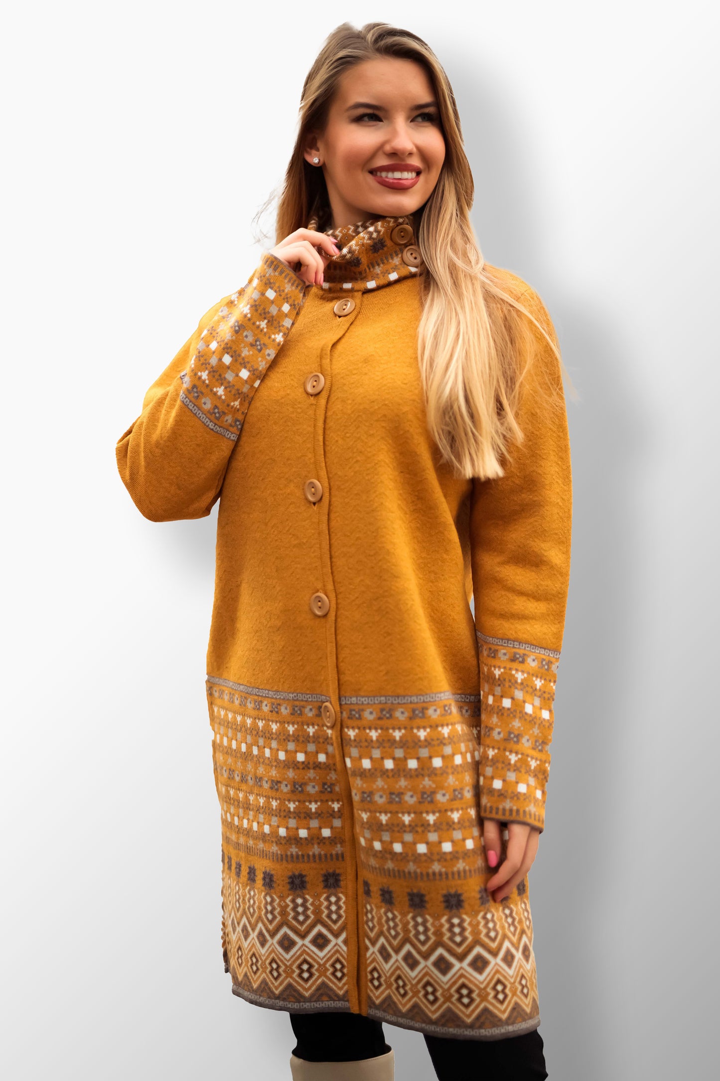 ELENA Women's Long Knitted Coat with Pockets and Button Closure - Lightweight Winter Coat for Chilly Days