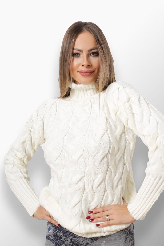 DOLLI Oversized Cable Knit Sweater – High Neck Turtleneck Pullover for a Soft and Cozy Winter Style