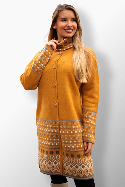 ELENA Women's Long Knitted Coat with Pockets and Button Closure - Lightweight Winter Coat for Chilly Days